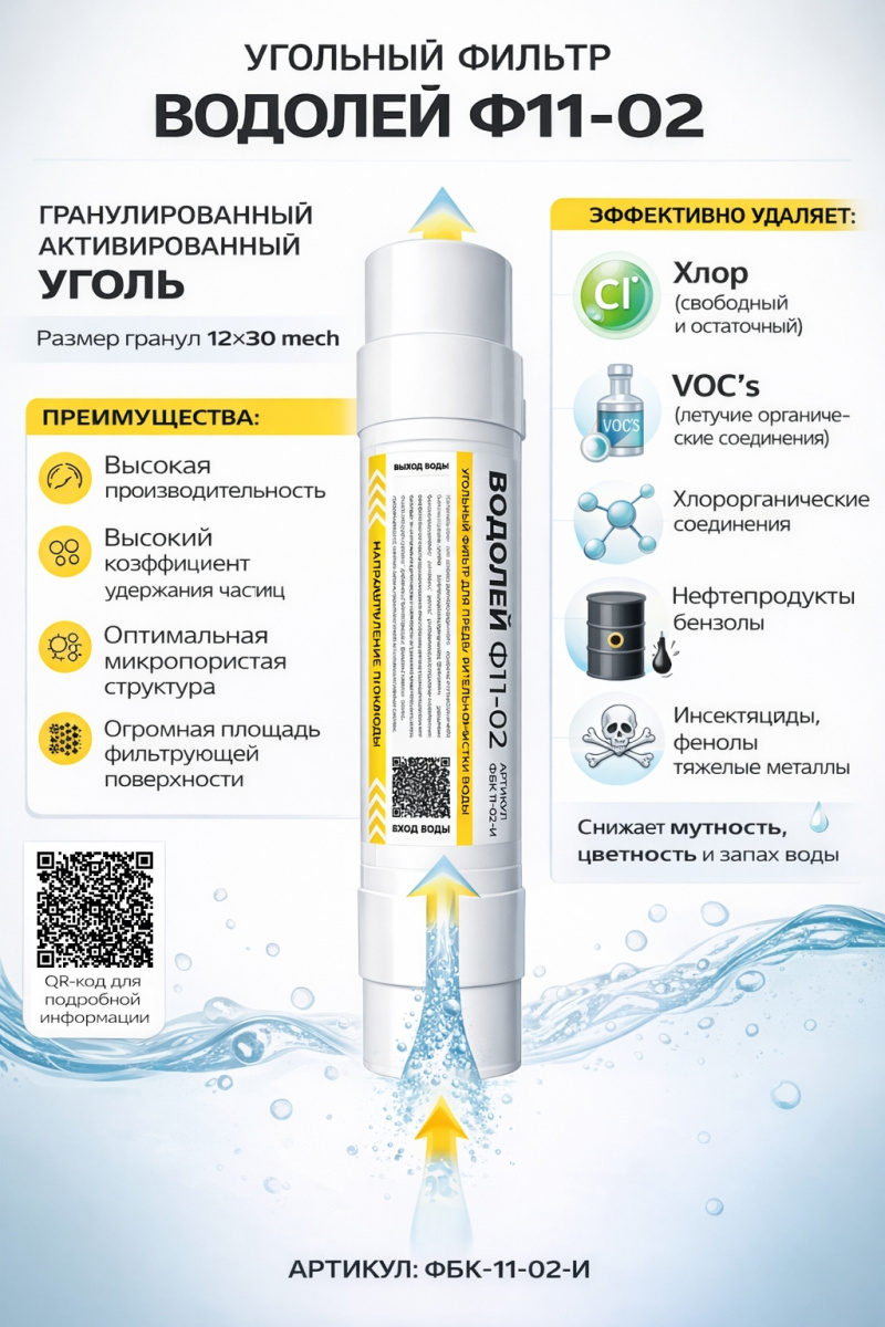 «Водолей Ф11-02»  угольный фильтр для предварительной очистки воды.
