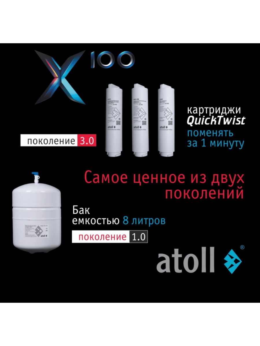 Фильтр Для Воды Atoll X100 (Без Крана) С Обратным Осмосом 12 для очистки воды